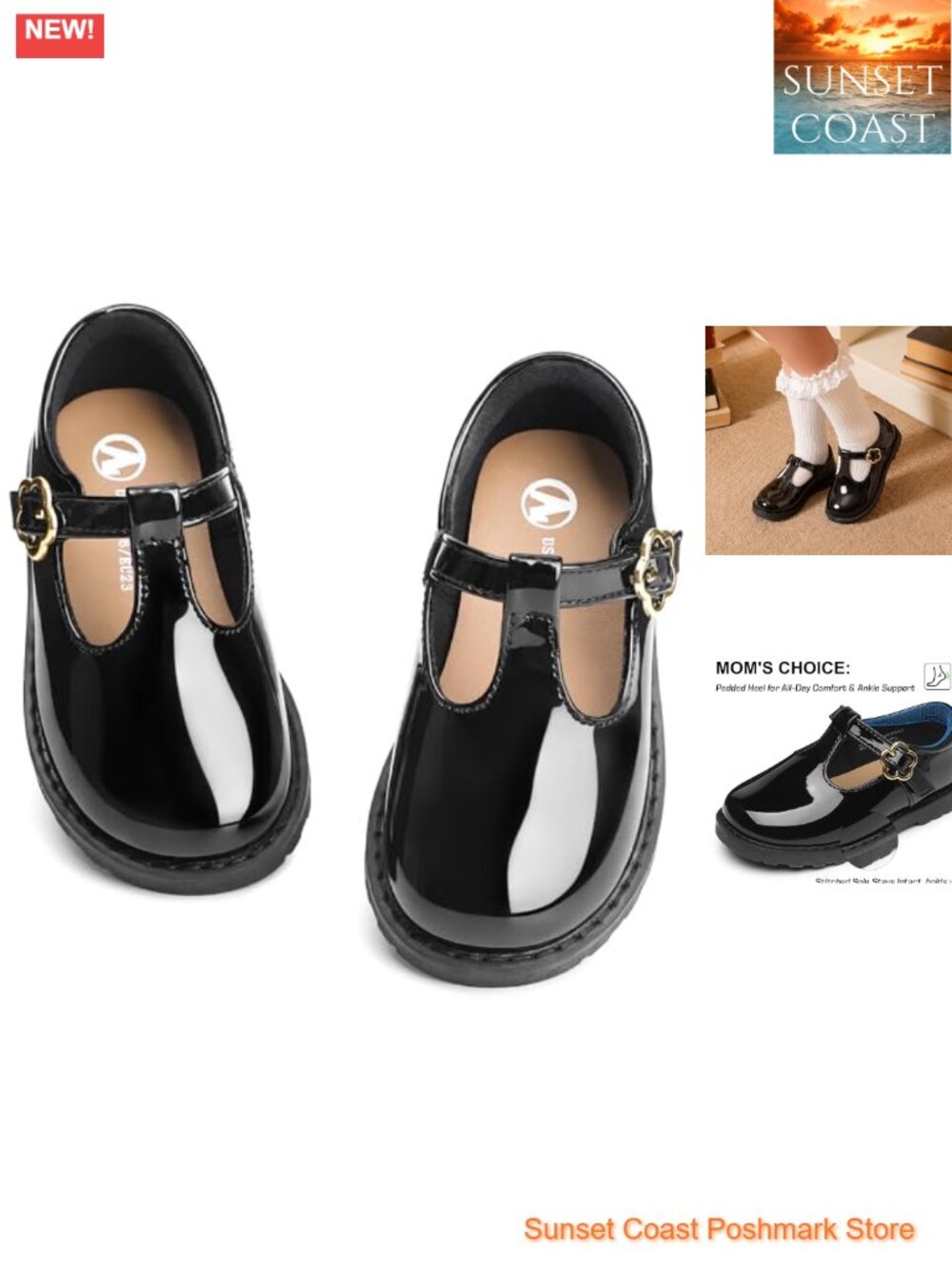 Toddler Girls Mary Jane Flats Adjustable Hook and Loop T-Strap Dress Shoes